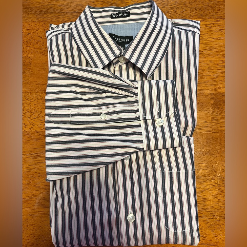 Van Heusen Men's Navy, Red and White Striped Shirt